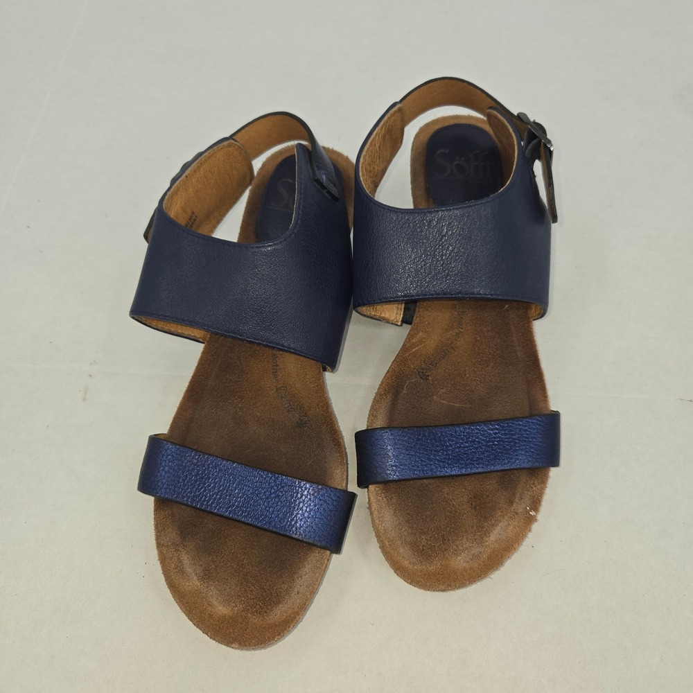 Sofft Wedge Sandals Womens 7M Blue Leather Metallic Strappy Comfort Summer - Picture 6 of 13